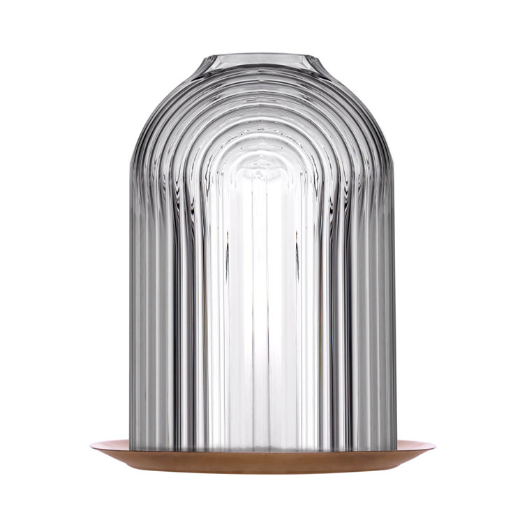 Ilo Ripple-Patterned Clear Glass Candleholder with Copper Base
