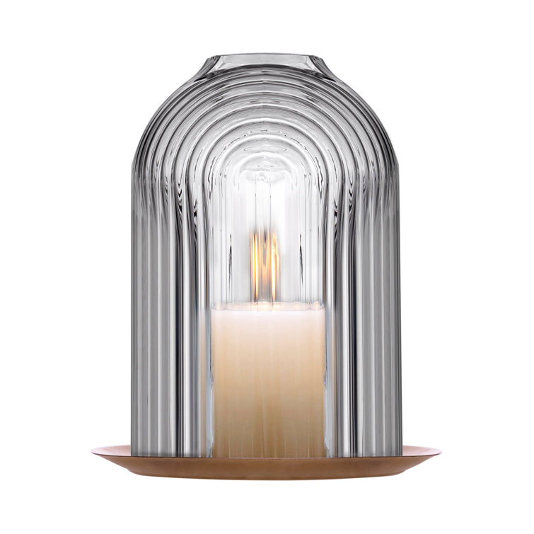 Ilo Ripple-Patterned Clear Glass Candleholder with Copper Base
