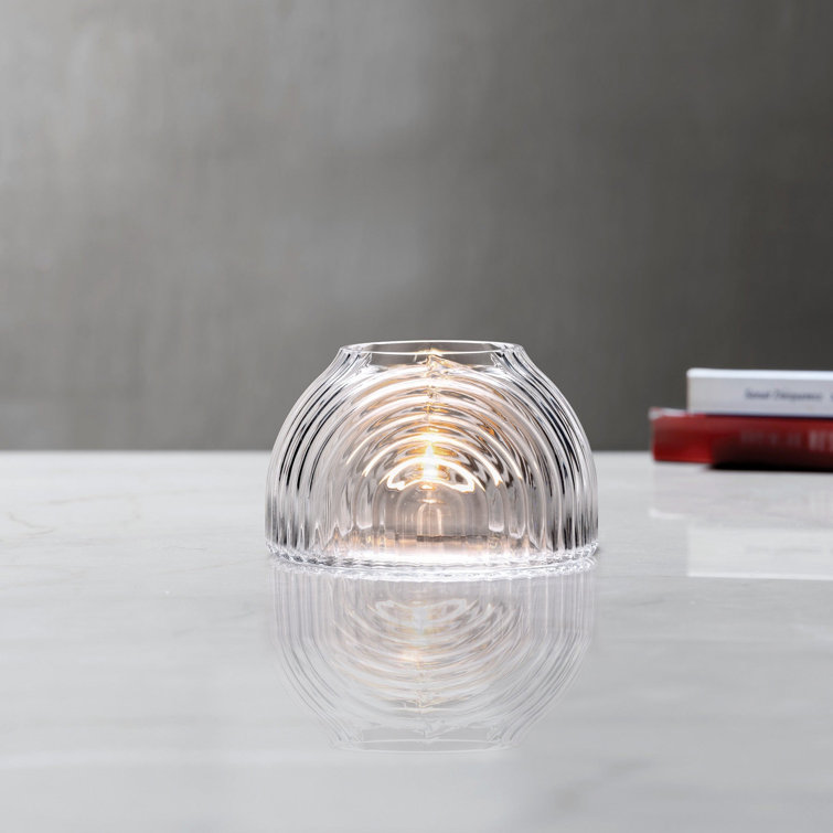 Nude Glass Ripple Crystal Votive Holder with Copper Base