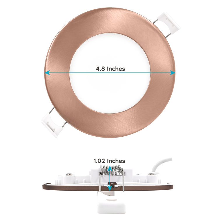 Luxrite 4'' Copper Trim Ultra Thin LED Recessed Light, 5 Color Temp Options