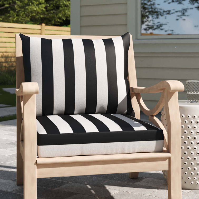Black and White Striped Polyester Outdoor Dining Chair Cushion Set