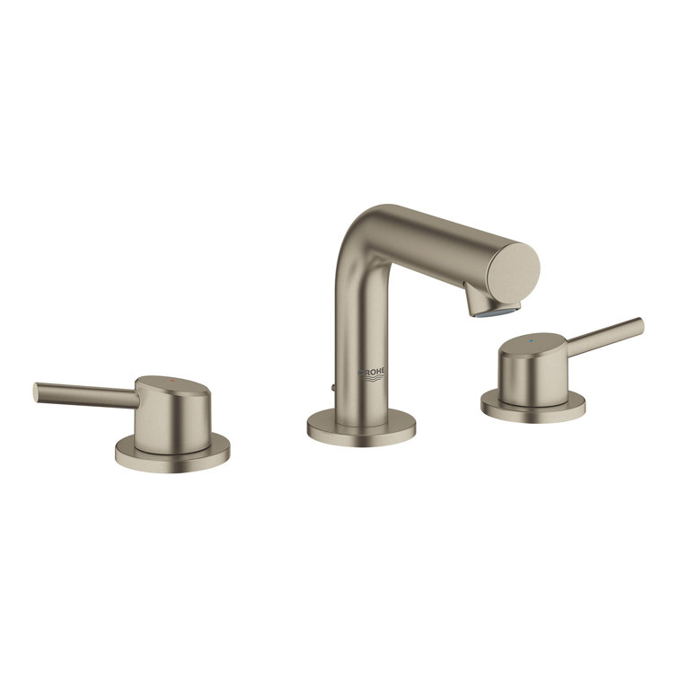 Elegant Brushed Nickel Double-Handle Low Arc Bathroom Faucet