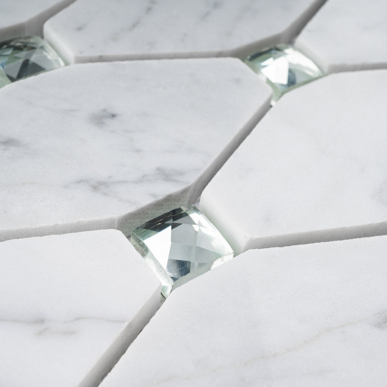 White Carrara Diamond and Dot Marble Mosaic Wall Tile