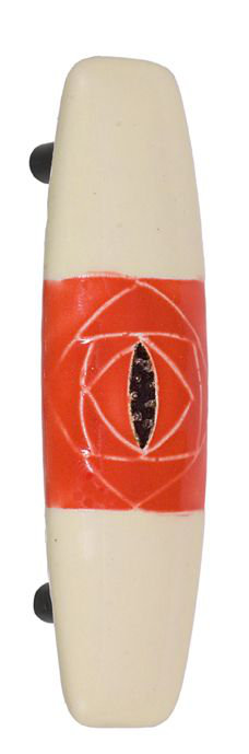 Large Off-White and Orange Hand-Painted Porcelain Bar Pull