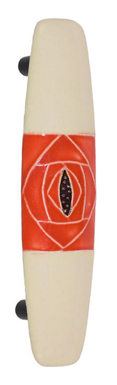 Large Off-White and Orange Hand-Painted Porcelain Bar Pull