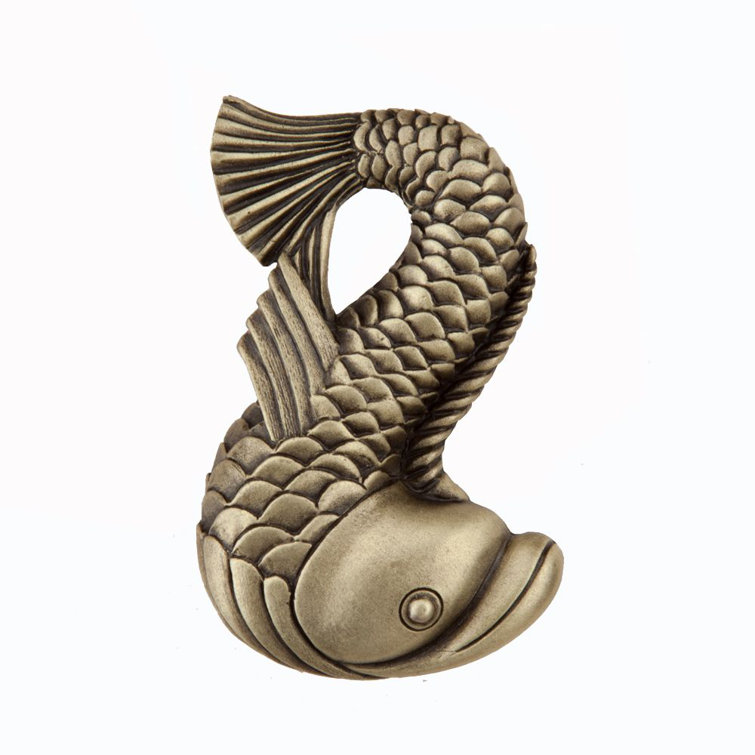 Antique Brass Dolphin Cabinet Knob with Mounting Hardware