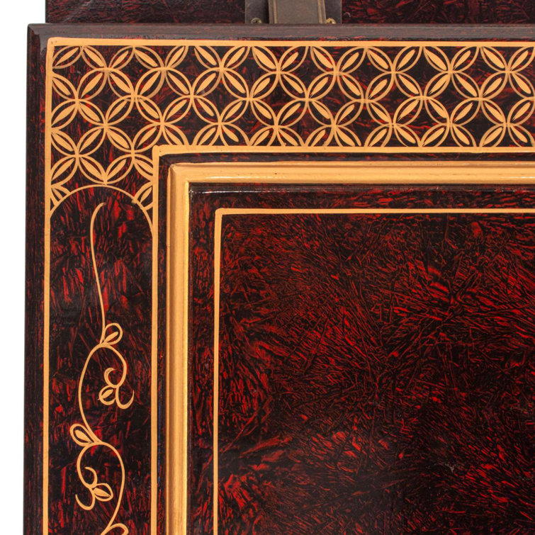 Hand-Crafted Red Lacquer Storage Trunk with Gold Landscape Design