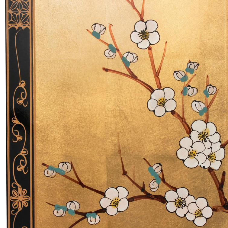 Gold Lacquer Cherry Blossom Wall Art Panels with Hanging Hardware