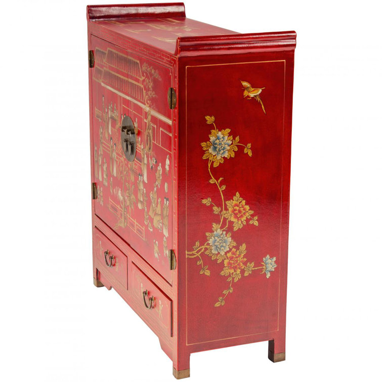 Handcrafted Red and Gold Lacquer Wood Altar Cabinet