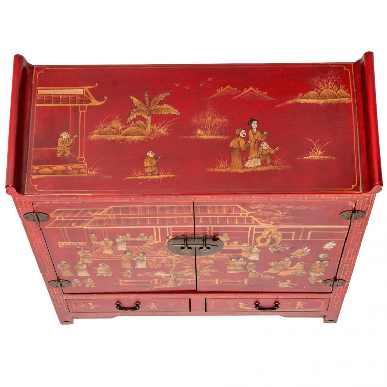Handcrafted Red and Gold Lacquer Wood Altar Cabinet
