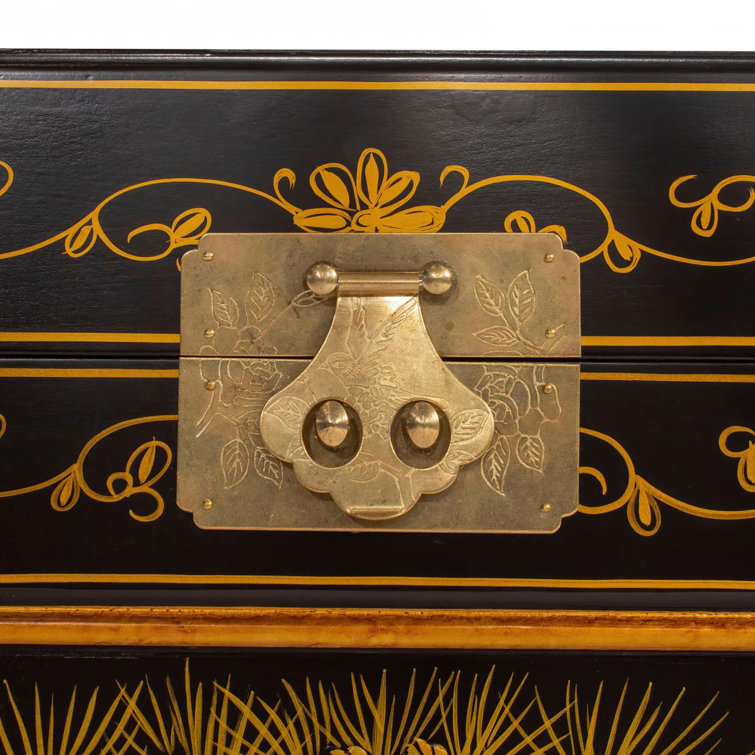 Guangdong Black Lacquer 40" Hand-Painted Ching Ming Storage Trunk