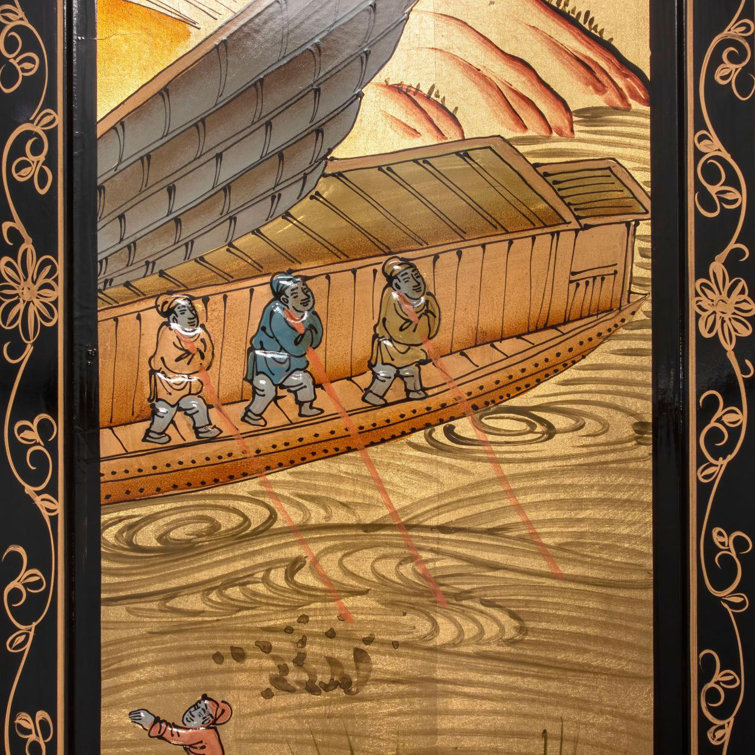 Ching Ming Gold Lacquered Elm Wood Wall Art Set