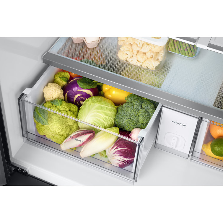 36" White and Orange Glass French Door Refrigerator with Ice Maker