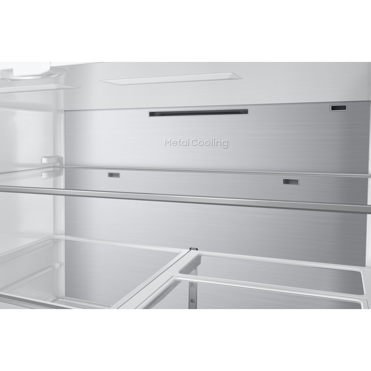 36" White and Orange Glass French Door Refrigerator with Ice Maker