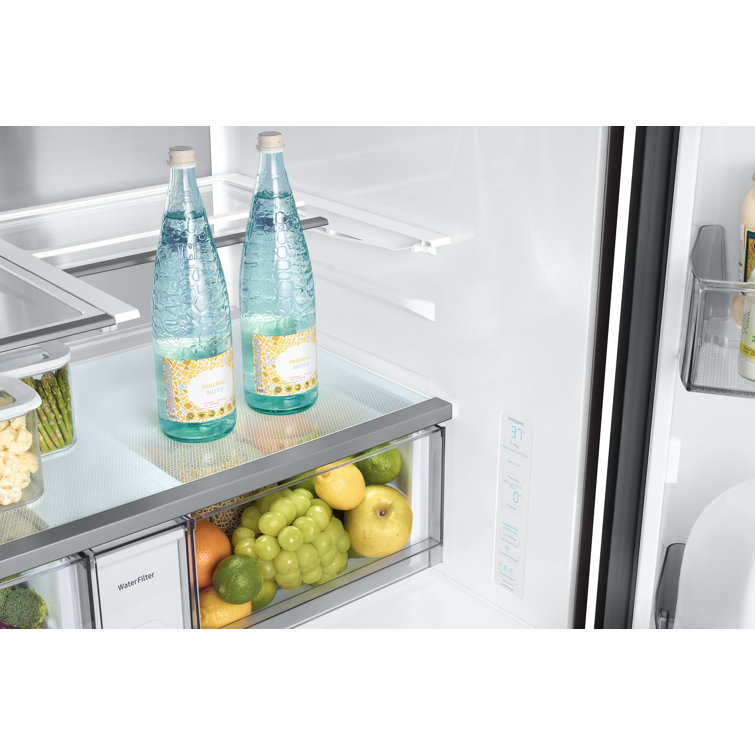 36" White and Orange Glass French Door Refrigerator with Ice Maker