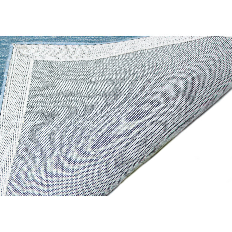 Blue Wool Handmade Floral Tufted 4' x 6' Rug