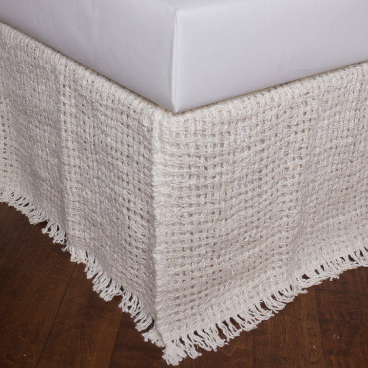 Ivory King Linen Fringed Tailored Bed Skirt