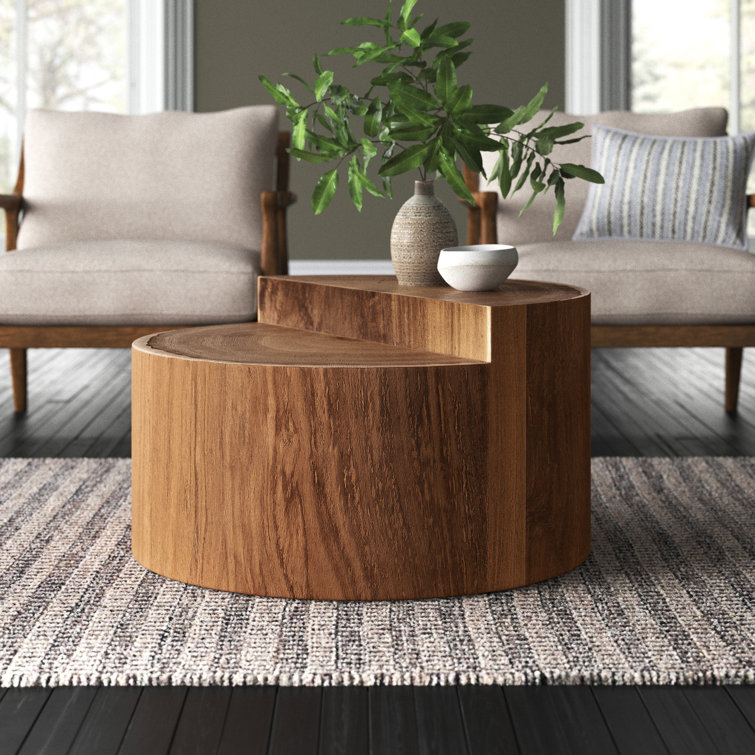 Modern Caramel Oak Round Coffee Table, 28 Inch