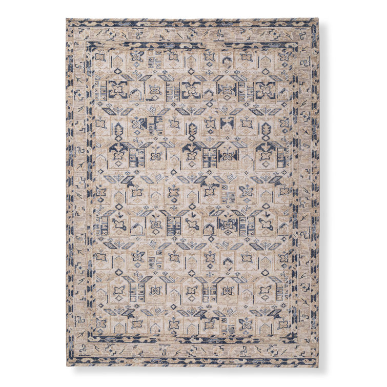 Hand-Knotted Navy and Beige Wool Oriental Rug, 12' x 15'