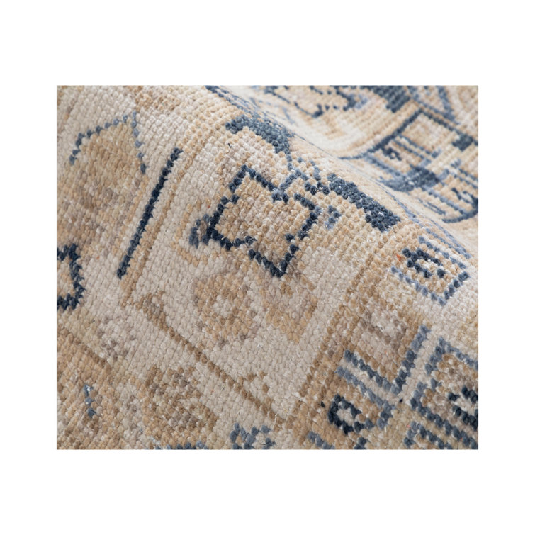 Hand-Knotted Navy and Beige Wool Oriental Rug, 12' x 15'