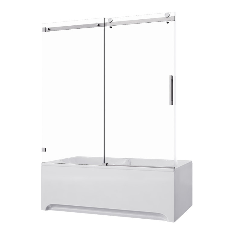 60" x 62" Frameless Brushed Nickel Sliding Tub Door