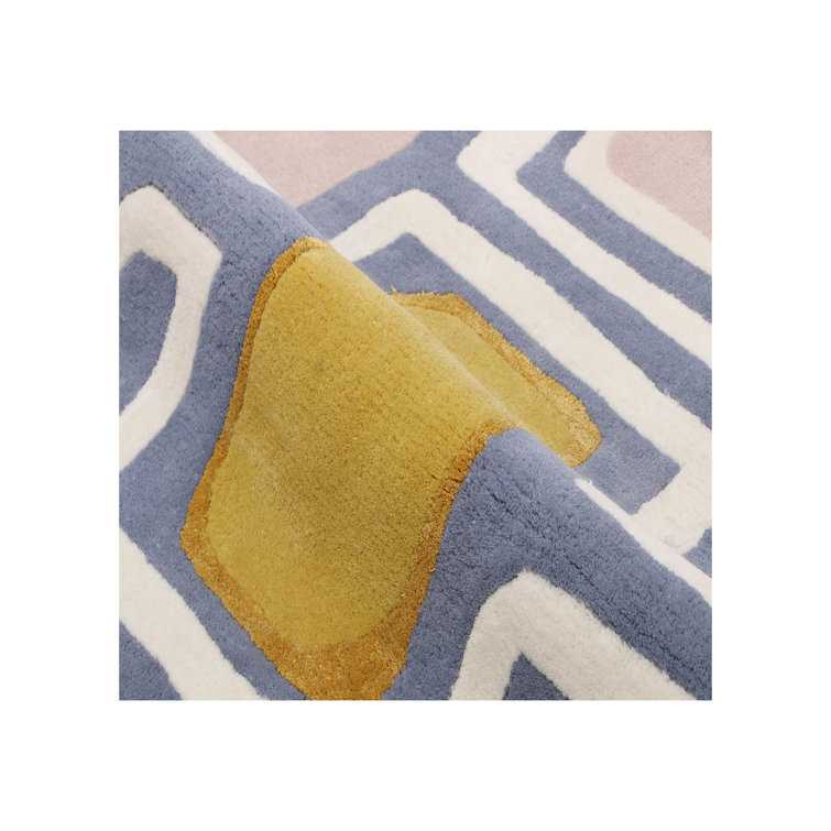 Blue Geometric Tufted Wool and Viscose 8' x 10' Rug