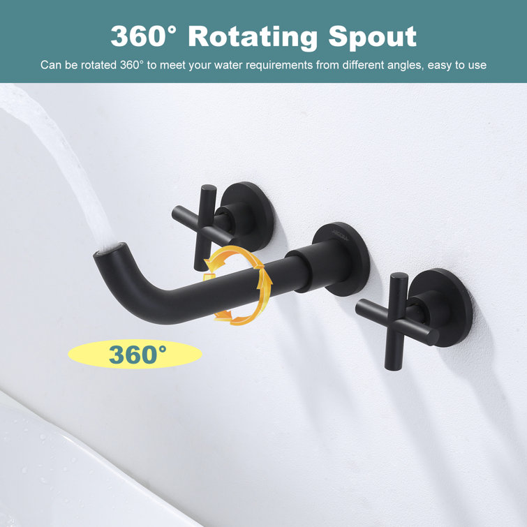 Matte Black Wall Mounted Double Handle Bathroom Faucet