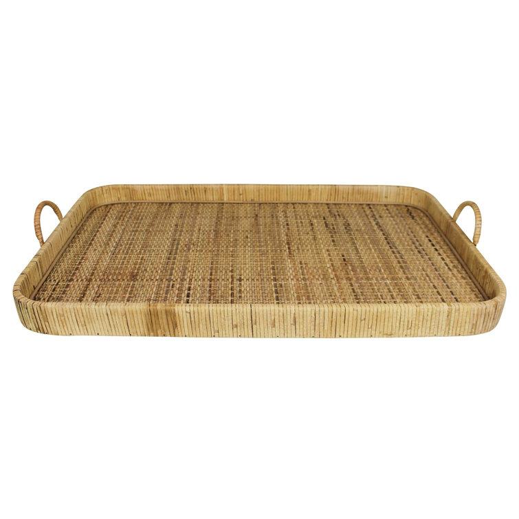Natural Bamboo Rectangular Serving Tray with Handles