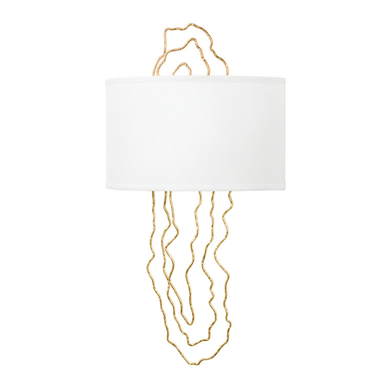 Vintage Gold Leaf 2-Light Sconce with White Linen Shade