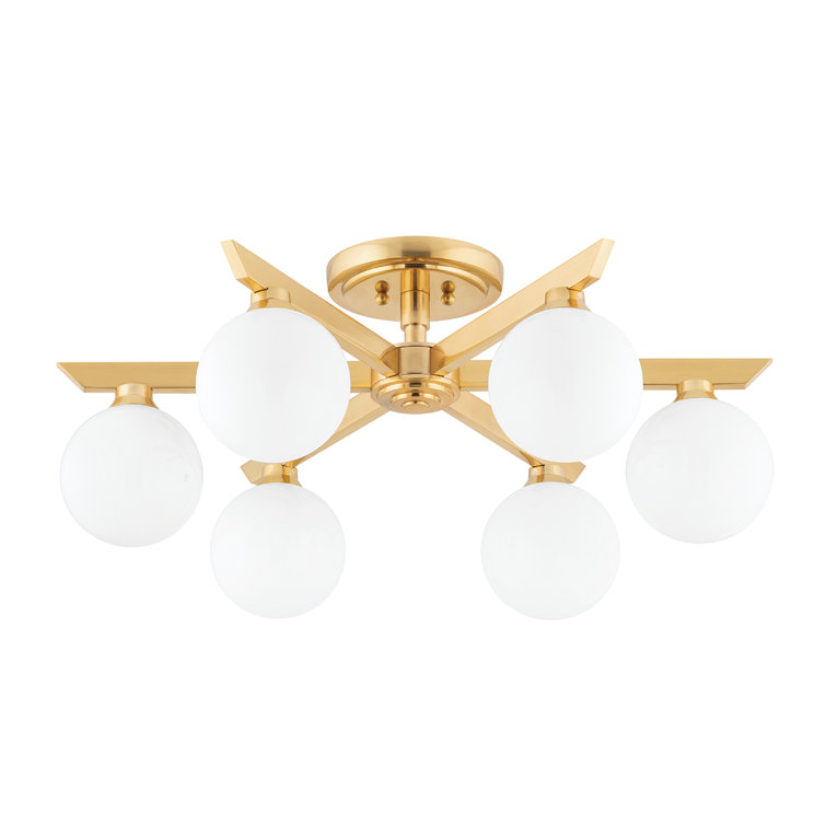 Astra 6-Light Vintage Brass and Glass Semi Flush Mount