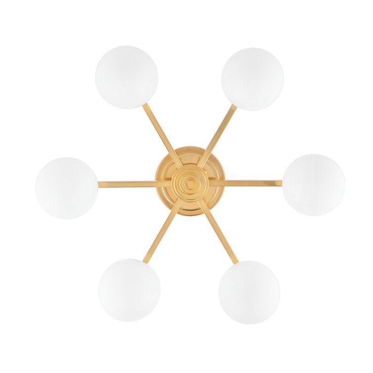 Astra 6-Light Vintage Brass and Glass Semi Flush Mount