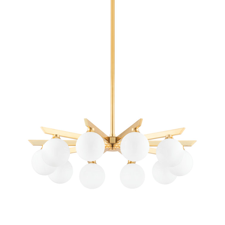 Vintage Brass and Opal Glass 10-Light Chandelier