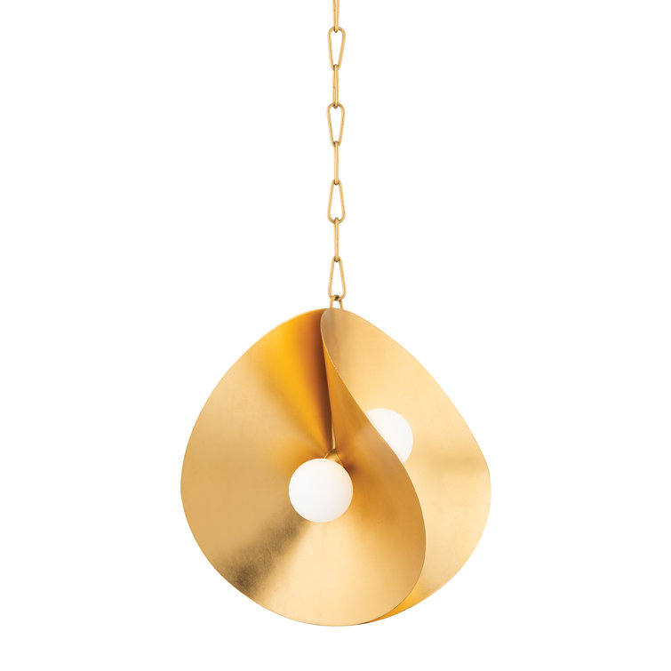 Small Gold Leaf Glass Globe Pendant Light with Opal Matte Shade