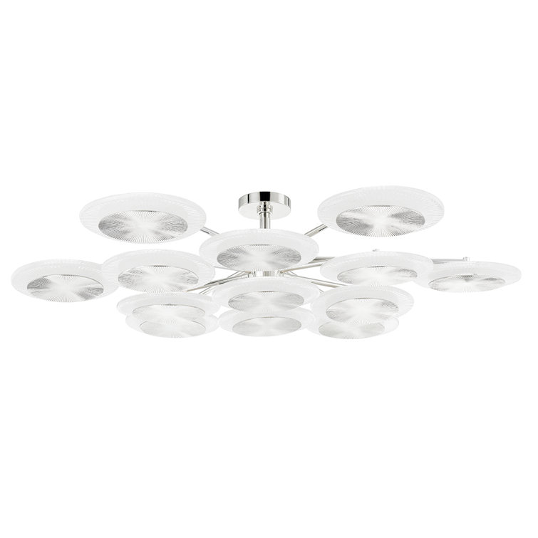 Topaz Polished Nickel 13-Light LED Semi-Flush Chandelier with Clear Glass