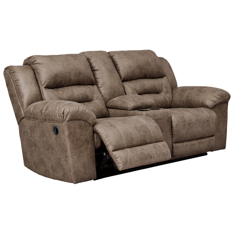 Fossil Faux Leather Reclining Loveseat with Pillow Back