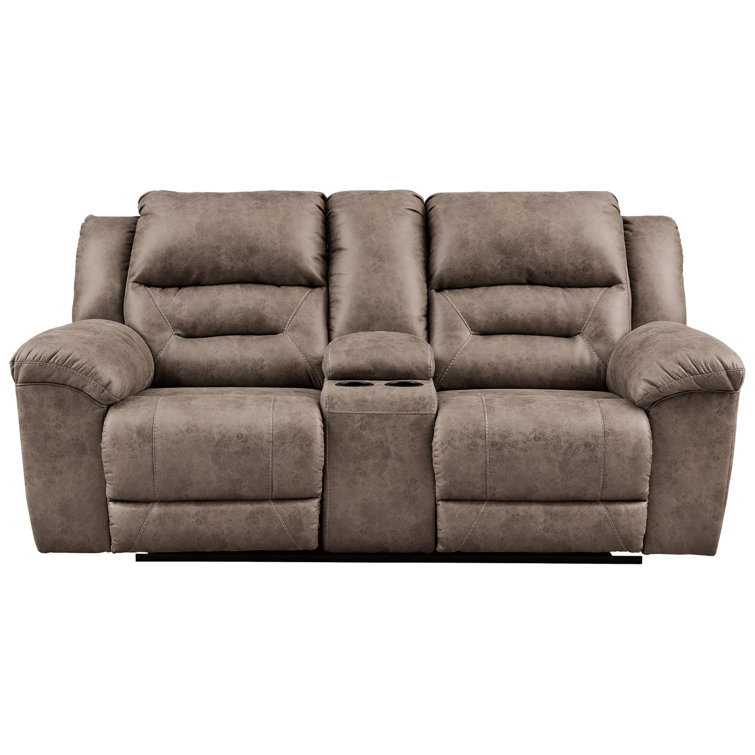 Fossil Faux Leather Reclining Loveseat with Pillow Back