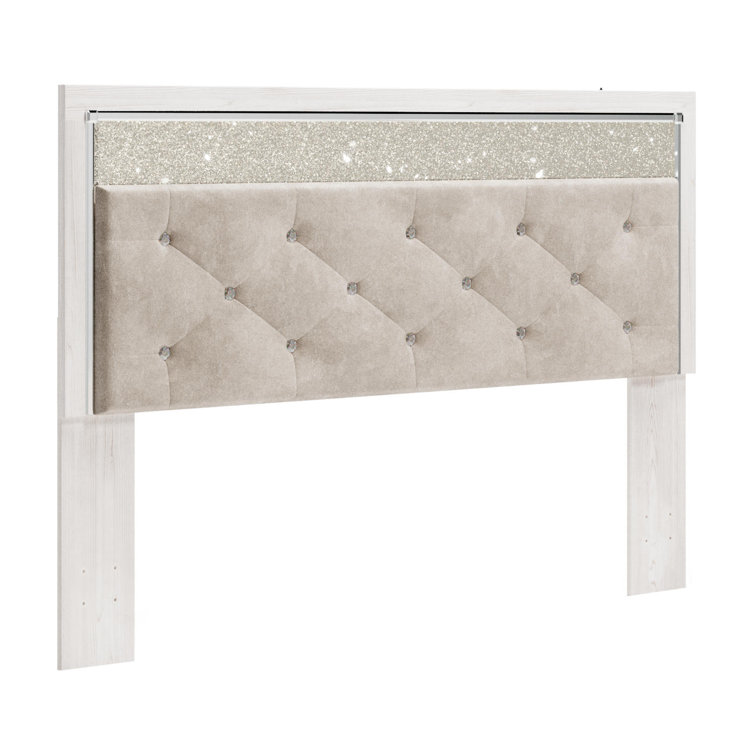 King White Upholstered Tufted Wood Panel Headboard with LED Lighting