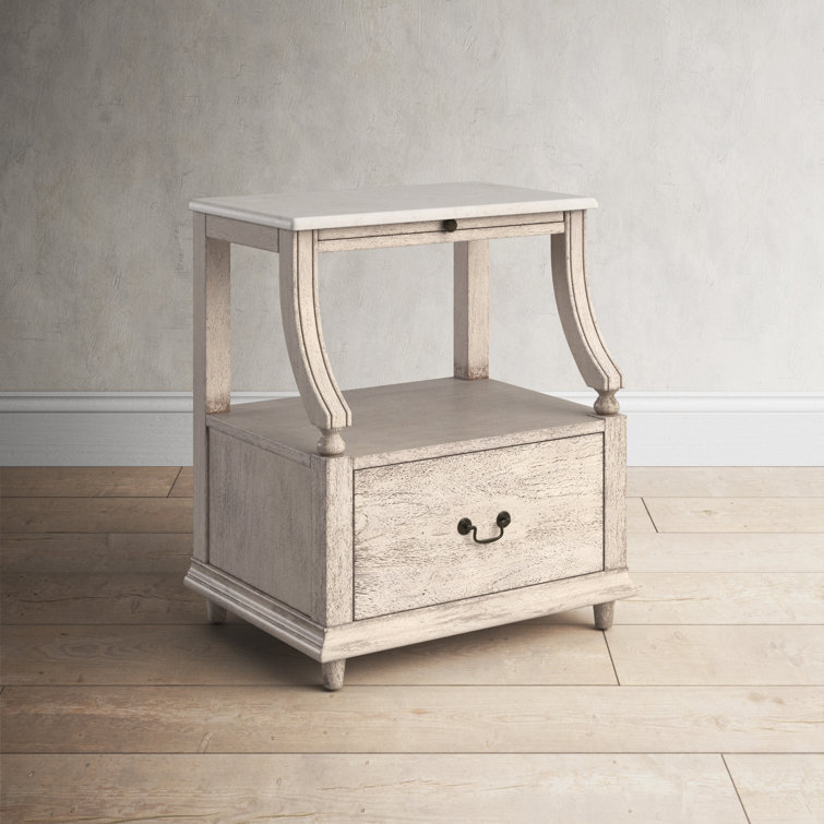 Gray Mahogany and Marble 1-Drawer Nightstand