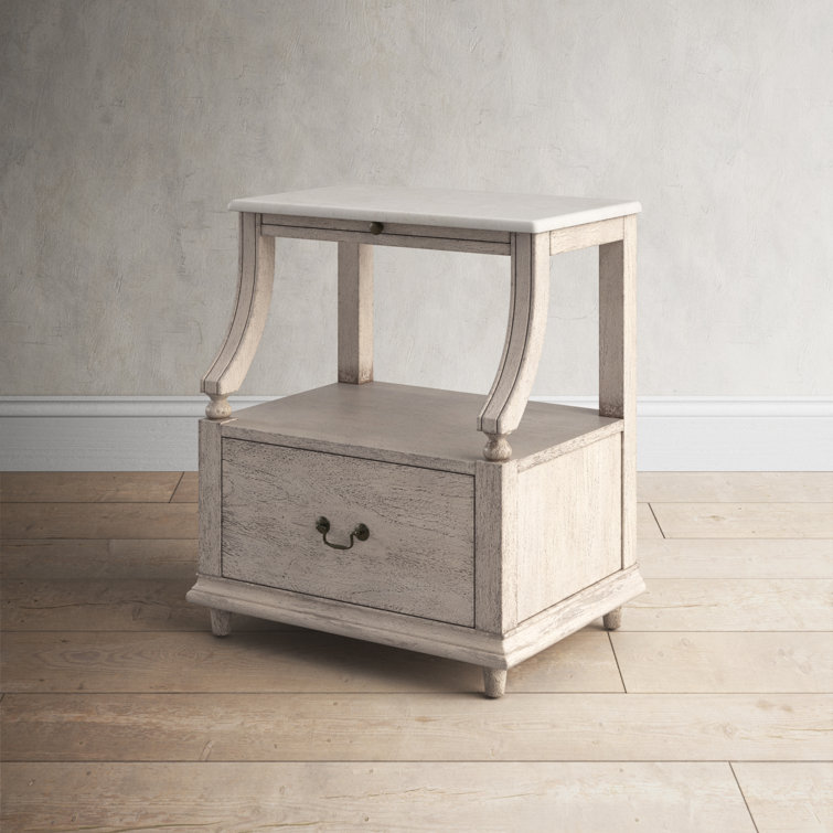 Gray Mahogany and Marble 1-Drawer Nightstand