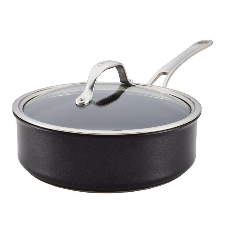 Black Nonstick Aluminum and Stainless Steel Sauté Pan with Lid, 3.5-Quart