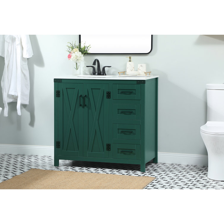 Green Freestanding 36'' Single Bathroom Vanity with Quartz Top