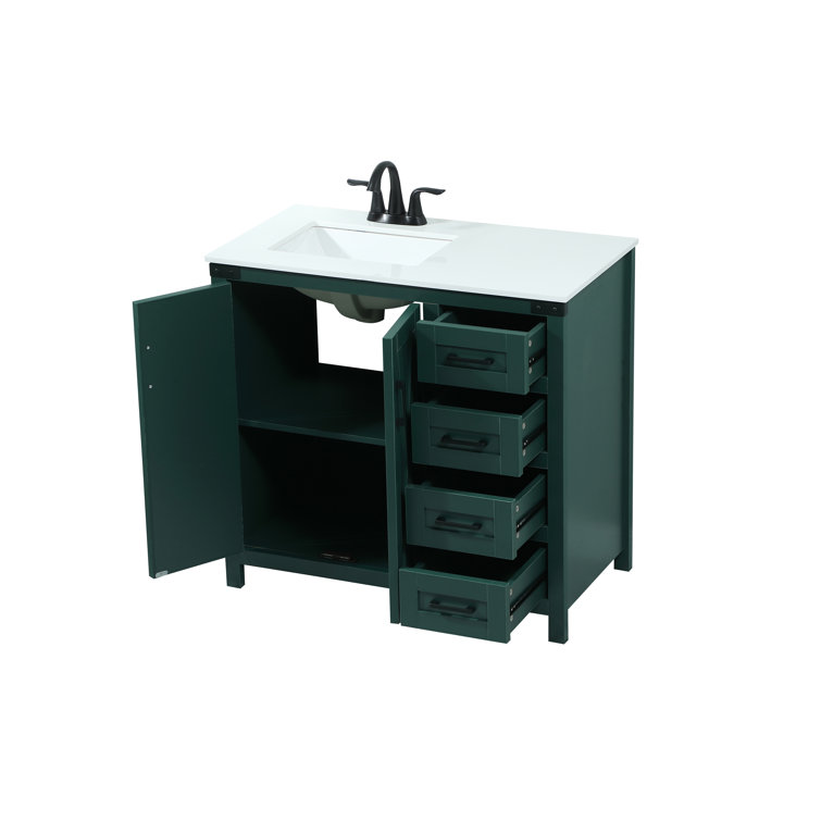 Green Freestanding 36'' Single Bathroom Vanity with Quartz Top