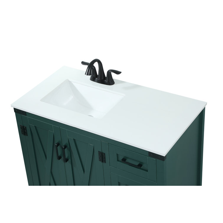 Green Freestanding 36'' Single Bathroom Vanity with Quartz Top
