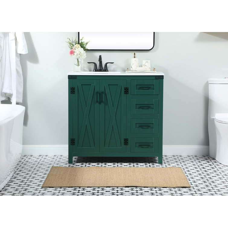 Green Freestanding 36'' Single Bathroom Vanity with Quartz Top