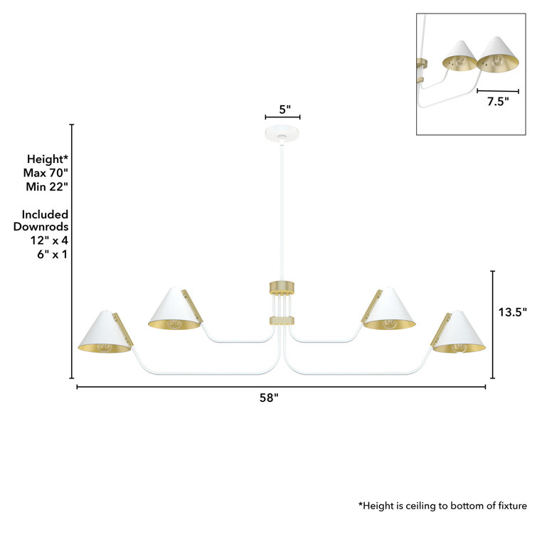 Matte White Mid-Century Inspired 4-Light Geometric Chandelier