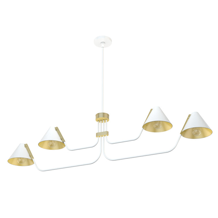 Matte White Mid-Century Inspired 4-Light Geometric Chandelier