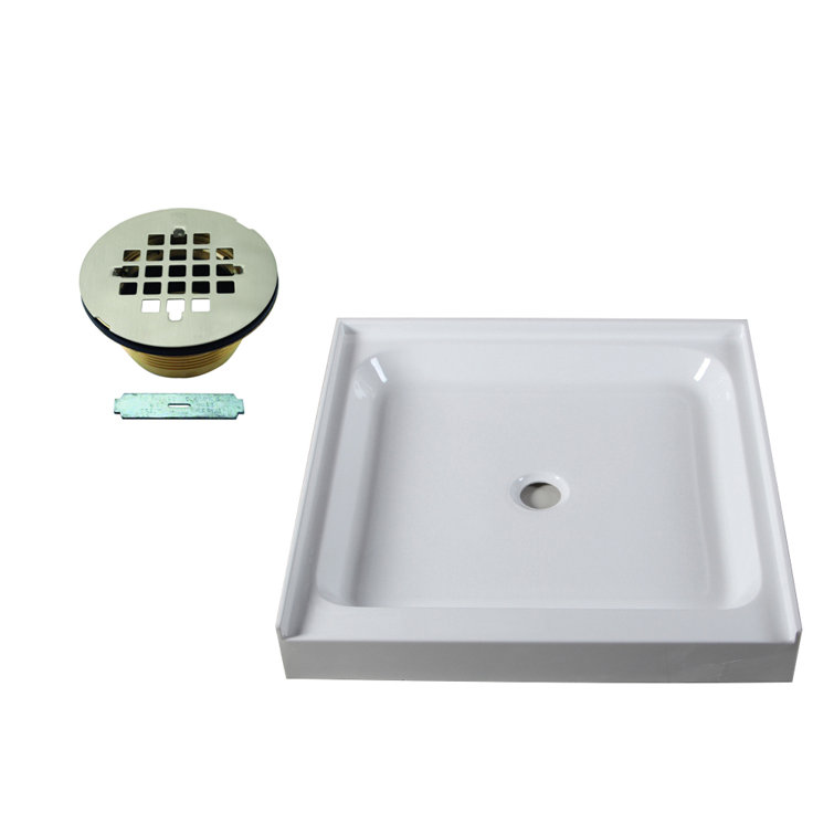36'' White Square Shower Base with Satin Nickel Drain