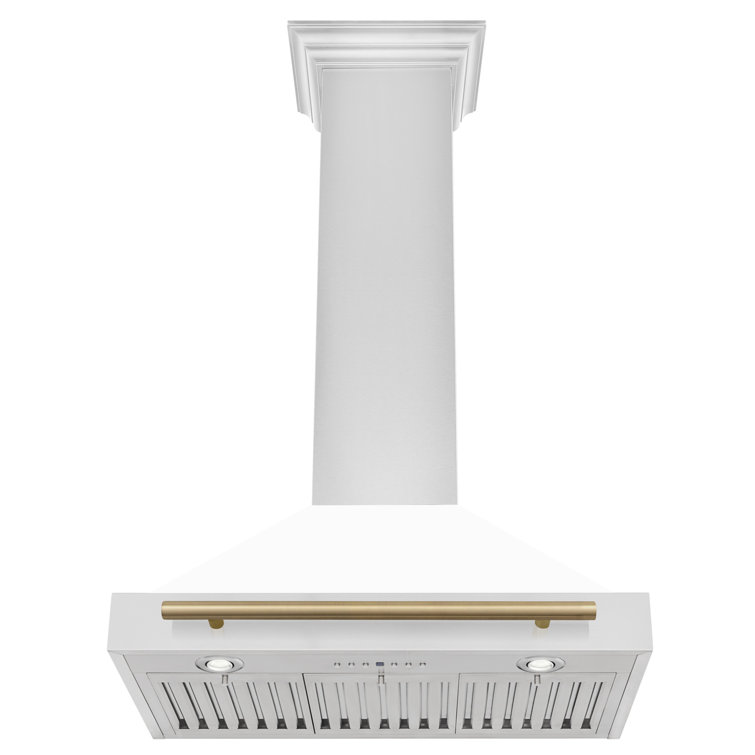 ZLINE 30" White Matte and Champagne Bronze Wall Mount Range Hood