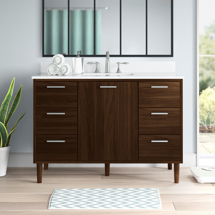 Walnut 48" Solid Wood and MDF Bathroom Vanity with Engineered Marble Top