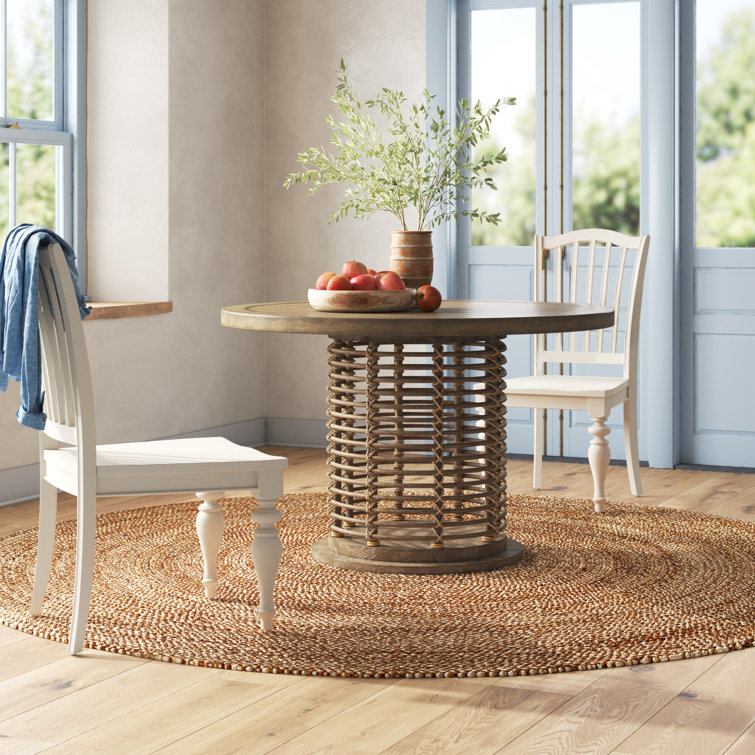 Cumberland 48" Round Beige Solid Wood & Rattan Dining Table